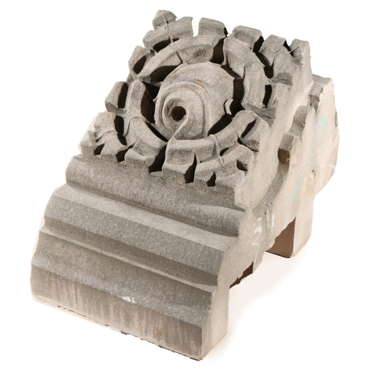 Scrolled leaf rosette foliate border block roundel end piece; 1920s Harlem, New York, Gothic Style Architectural Limestone Facade Carving 19"H x 15 1/2"W