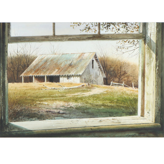 Emmitt Thames, Mississippi (b. 1933), A View of the Barn through open window, watercolor on paper, 13 3/4"H x 19 1/2"W(sight), 24"H x 30"W(frame)