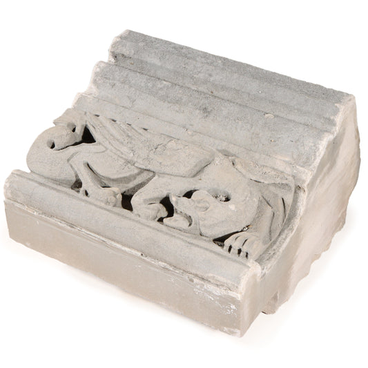 Winged Dragon / Phoenix Mythological figure border block; 1920s Harlem, New York, Gothic Style Architectural Limestone Facade Carving 14"H x 20"W