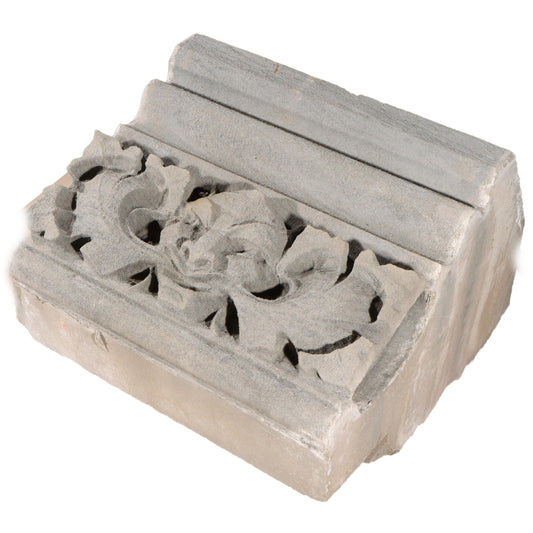 Man of the North / Green Man / Devil Mythological figure and foliate border block; 1920s Harlem, New York, Gothic Style Architectural Limestone Facade Carving 14"H x 20"W