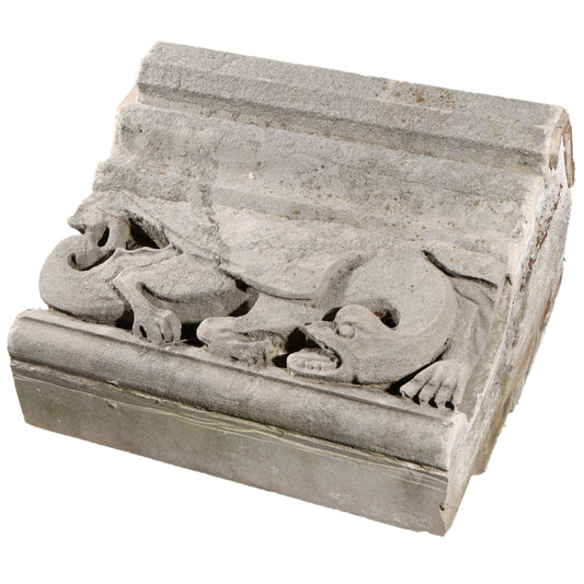 Winged Dragon / Phoenix Mythological figure border block; 1920s Harlem, New York, Gothic Style Architectural Limestone Facade Carving 20"H x 20"W