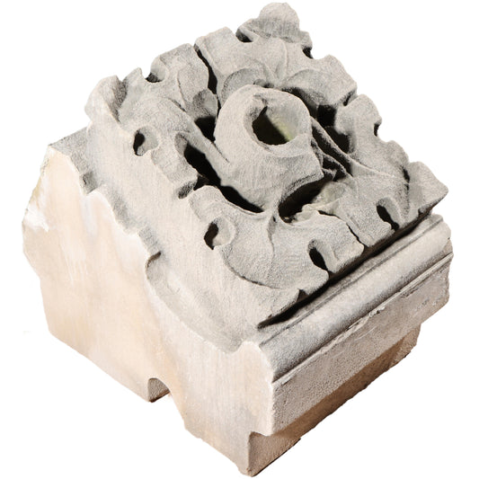 Scrolled leaf rosette foliate border block roundel end piece; 1920s Harlem, New York, Gothic Style Architectural Limestone Facade Carving 20"H x 15"W