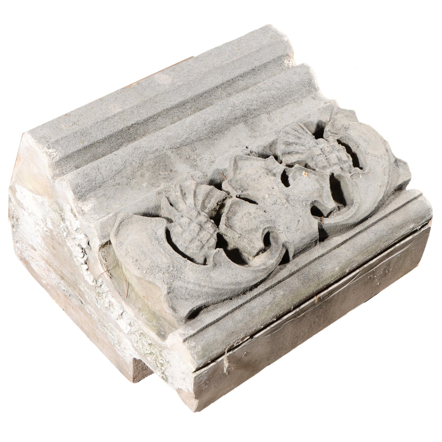 Pineapple fruit / Thistle and foliate border block; 1920s Harlem, New York, Gothic Style Architectural Limestone Facade Carving 20"H x 20"W