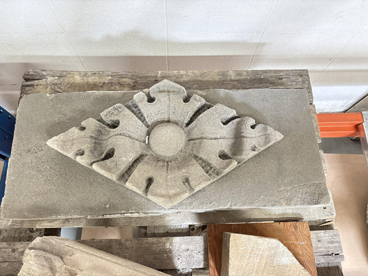 Quatrefoil floral diamond rosette foliate relief border slab; 1920s Harlem, New York, Gothic Style Architectural Limestone Facade Carving