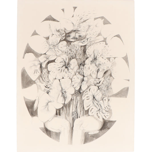 Sante Graziani, American (1920-2005), woman enveloped by flowers, ink and wash on board, 26"H x 20"W