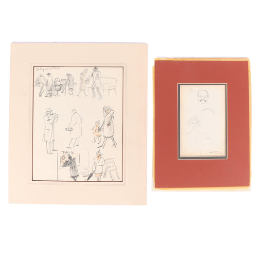 George Benjamin Luks, American (1867-1933), 2 figural studies; Delinquent Tax, Study, graphite on paper, 11"H x 8 1/2"W(paper), 14"H x 12"W(mat) - larger