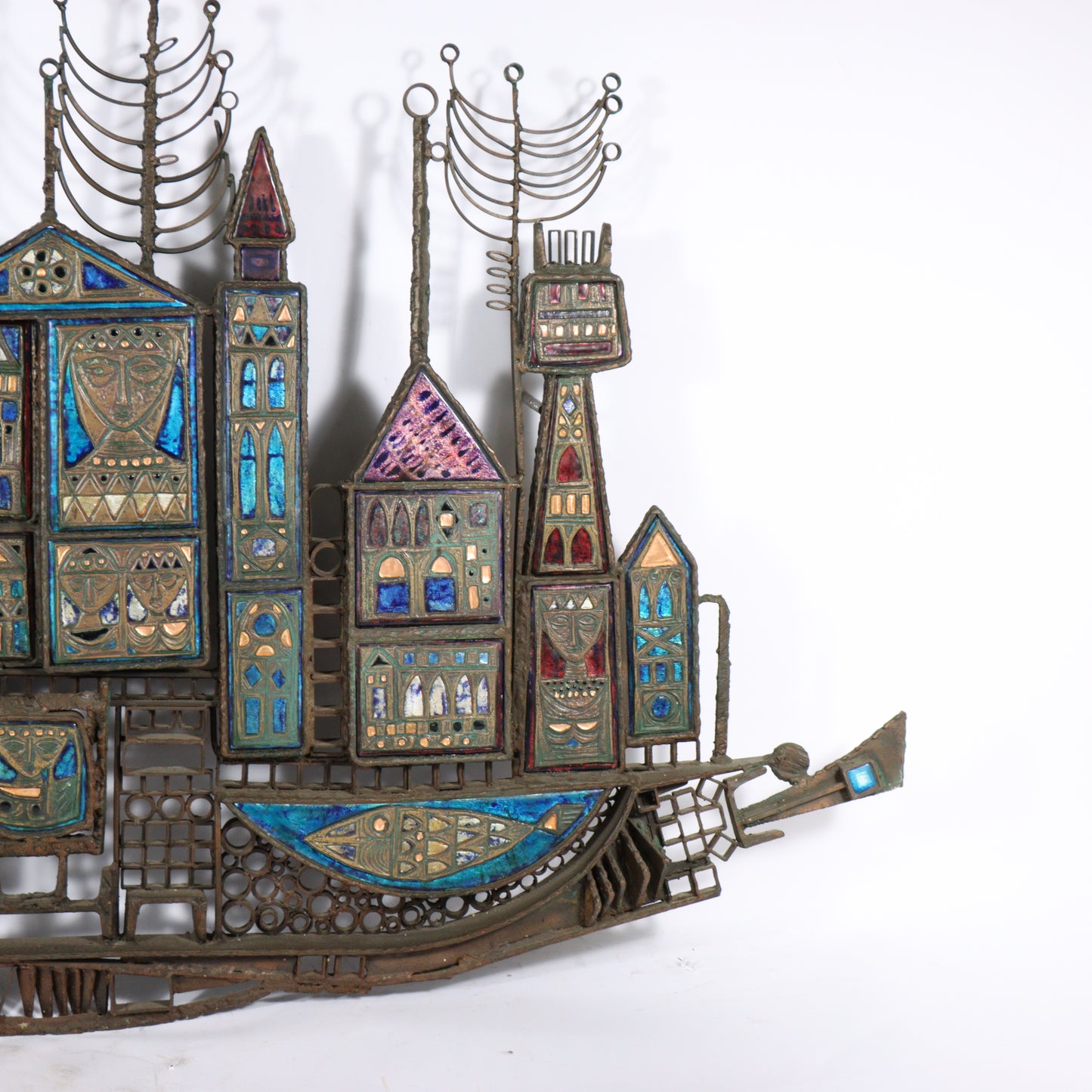 Virgilio Bari, Italian (b.1927), ship, Life in Venice series, Studio Del Campo, Italy, 38 1/2"H x 58 1/2"W x 5"D