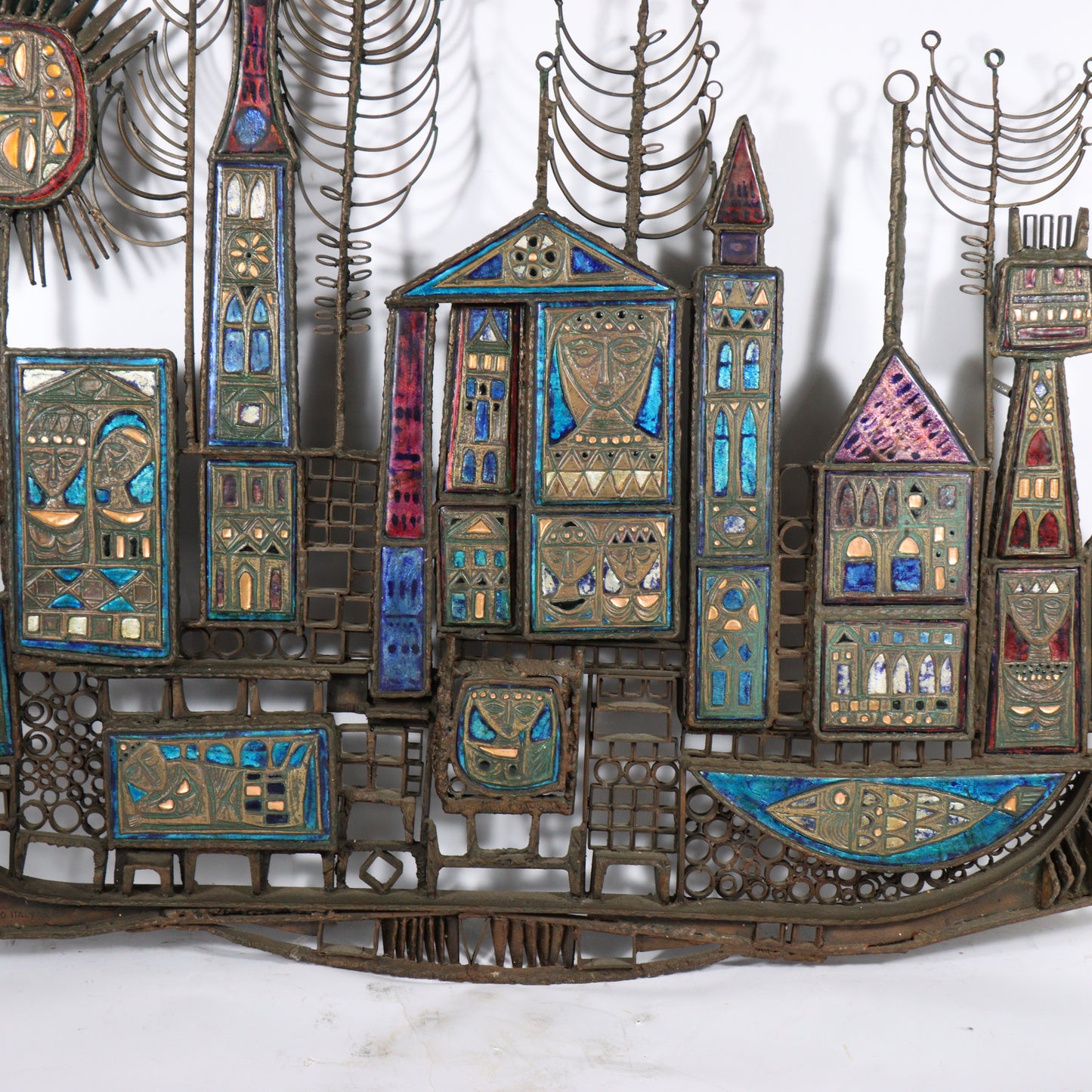 Virgilio Bari, Italian (b.1927), ship, Life in Venice series, Studio Del Campo, Italy, 38 1/2"H x 58 1/2"W x 5"D