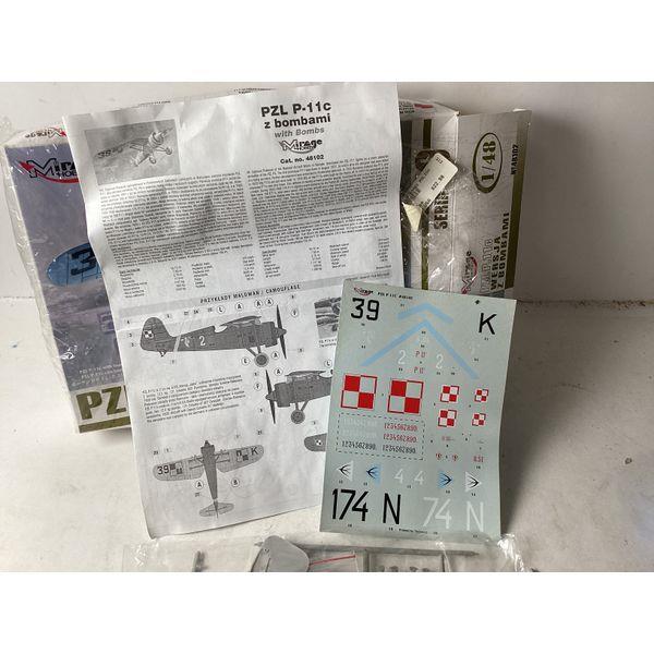 Mirage Hobby PZL P.11c, 1/48 Scale, with Bombs, Plastic Model Kit